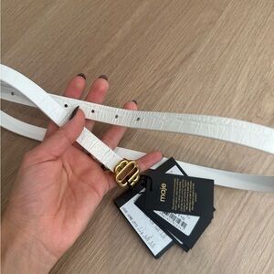 Maje Ivory Belt with Gold-Tone Buckle